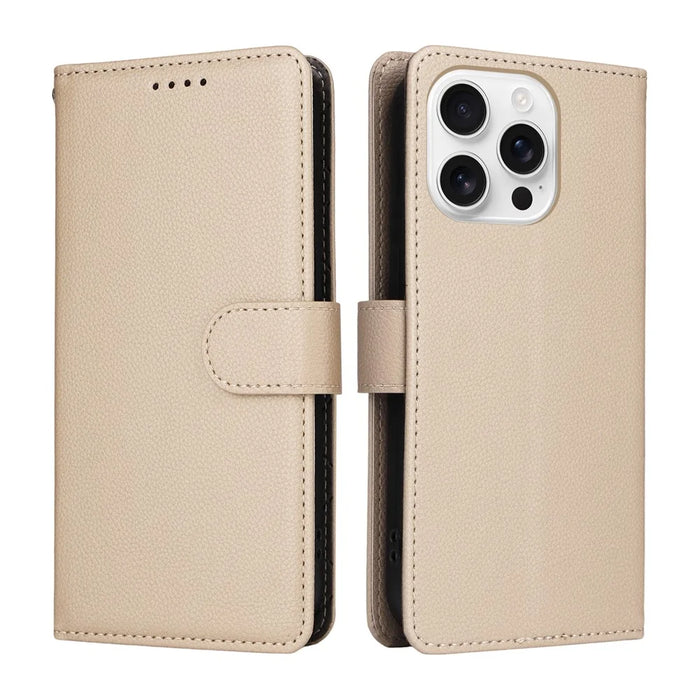 For iPhone 16 Pro Max Case RFID Blocking 3 Card Slots PU Leather Phone Cover with Wrist Strap - Creamy White - 2