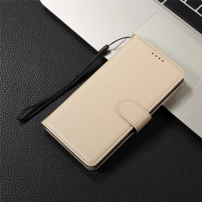 For iPhone 16 Pro Max Case RFID Blocking 3 Card Slots PU Leather Phone Cover with Wrist Strap - Creamy White - 6