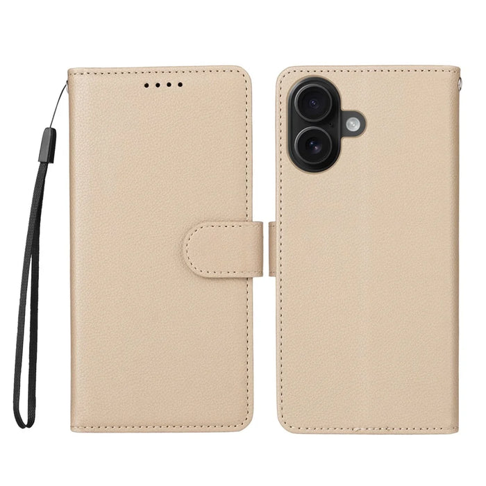 For iPhone 16 Plus Case RFID Blocking 3 Card Slots PU Leather Phone Cover with Wrist Strap - Creamy White - 1