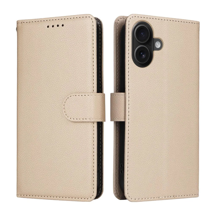 For iPhone 16 Plus Case RFID Blocking 3 Card Slots PU Leather Phone Cover with Wrist Strap - Creamy White - 2