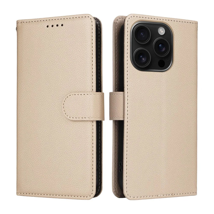 For iPhone 16 Pro Case RFID Blocking 3 Card Slots PU Leather Phone Cover with Wrist Strap - Creamy White - 2