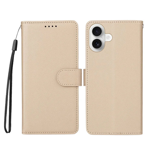 For iPhone 16 Case RFID Blocking 3 Card Slots PU Leather Phone Cover with Wrist Strap - Creamy White - 1