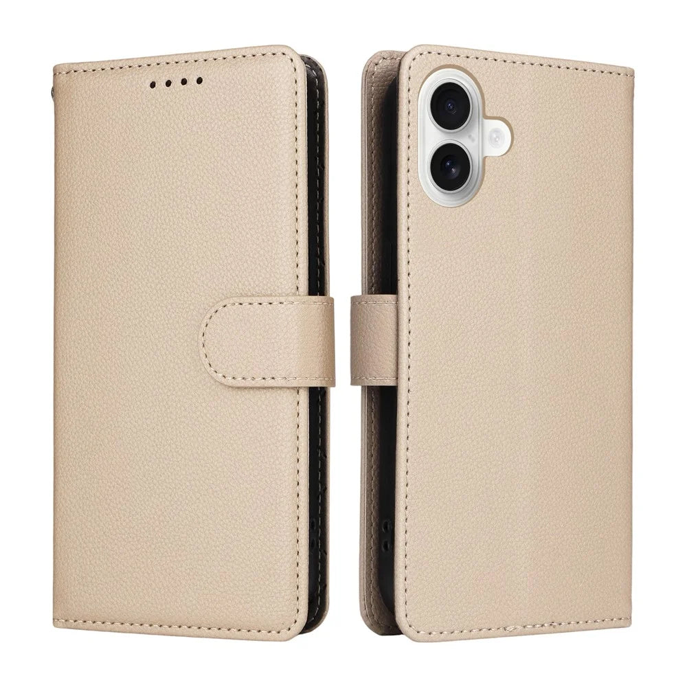 For iPhone 16 Case RFID Blocking 3 Card Slots PU Leather Phone Cover with Wrist Strap - Creamy White - 2