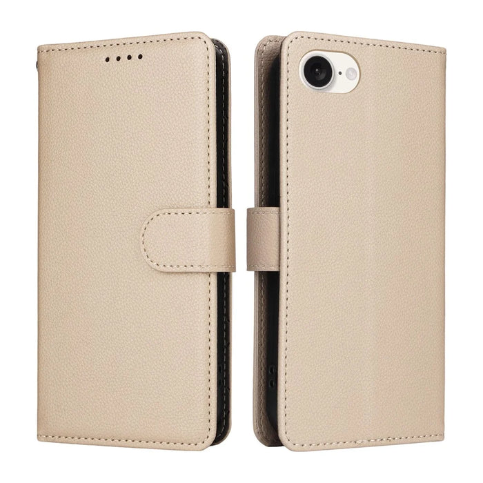 For iPhone 17e / 16e Case RFID Blocking 3 Card Slots PU Leather Phone Cover with Wrist Strap - Creamy White - 2