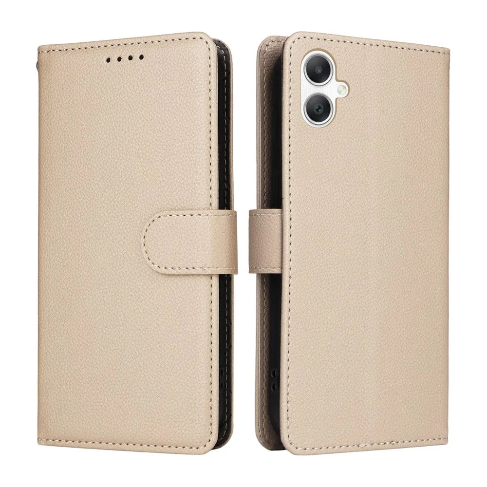 For Samsung Galaxy A08 5G / A08 4G / A07 4G / A06 4G / A06 5G Case RFID Blocking 3 Card Slots PU Leather Phone Cover with Wrist Strap - Creamy White - 2