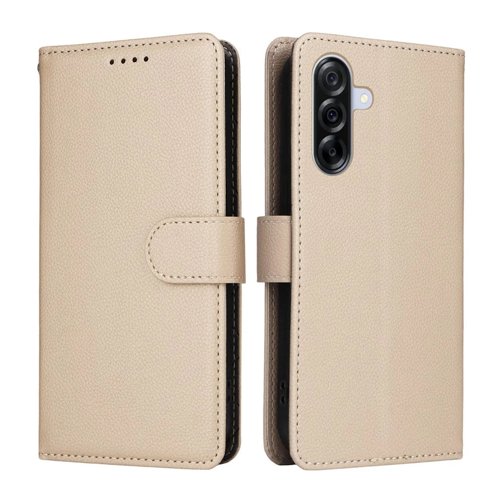 For Samsung Galaxy A36 5G Case RFID Blocking 3 Card Slots PU Leather Phone Cover with Wrist Strap - Creamy White - 2