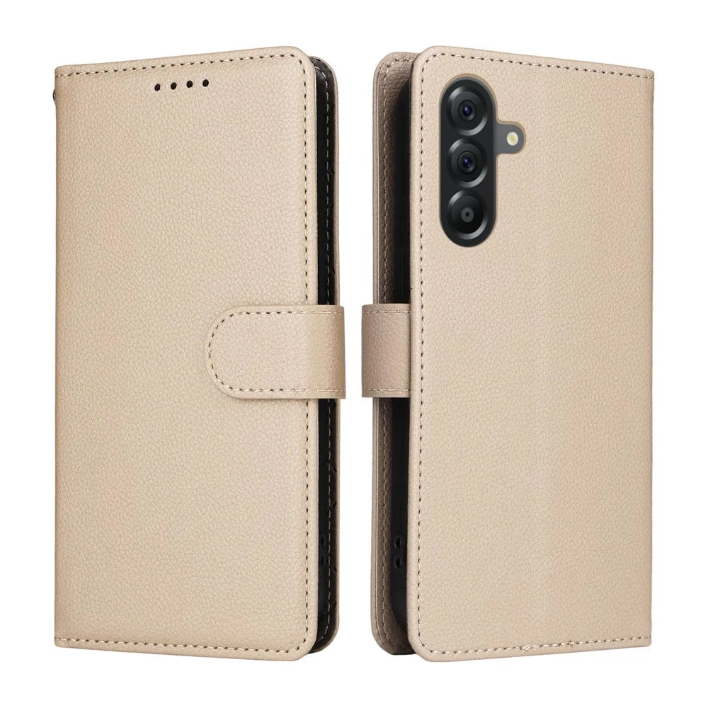 For Samsung Galaxy A56 5G Case RFID Blocking 3 Card Slots PU Leather Phone Cover with Wrist Strap - Creamy White - 2
