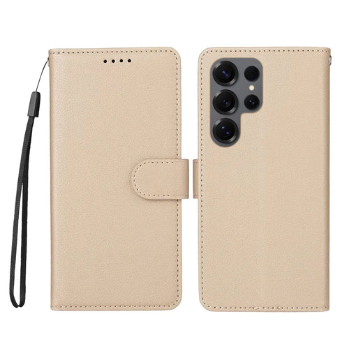 For Samsung Galaxy S25 Ultra Case RFID Blocking 3 Card Slots PU Leather Phone Cover with Wrist Strap - Creamy White - 1