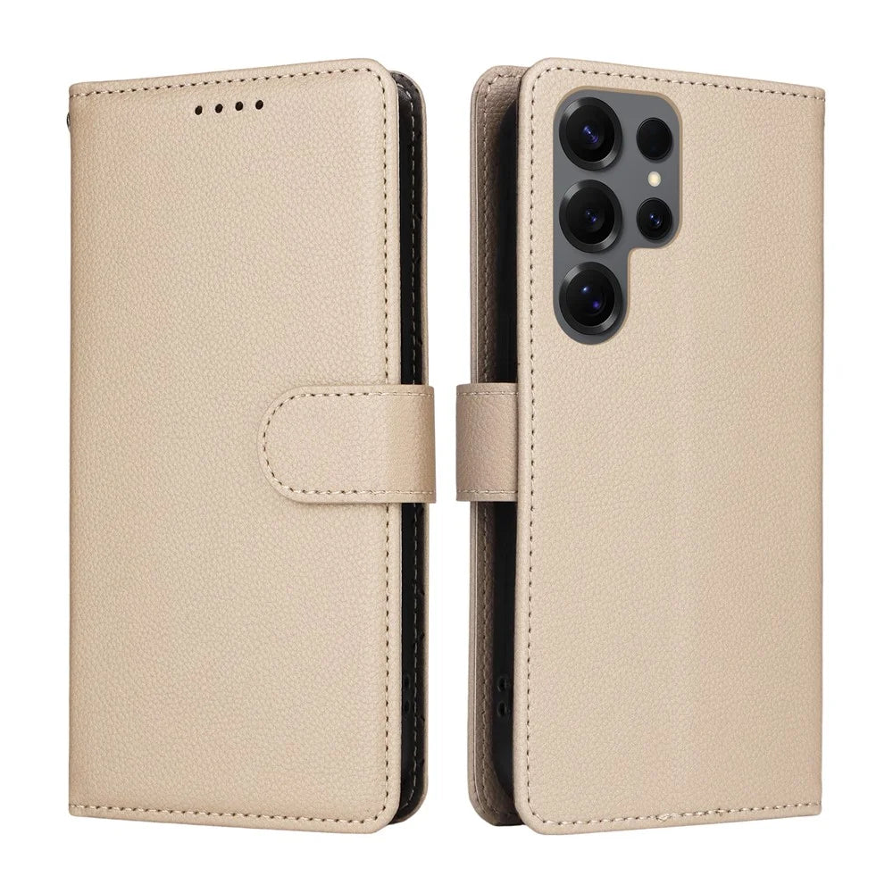 For Samsung Galaxy S25 Ultra Case RFID Blocking 3 Card Slots PU Leather Phone Cover with Wrist Strap - Creamy White - 2