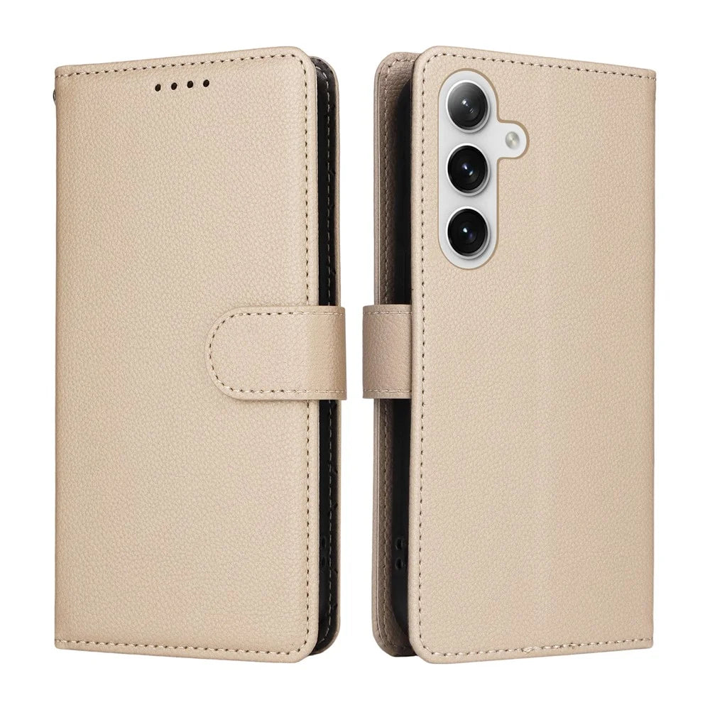 For Samsung Galaxy S24+ / Galaxy S25+ Case RFID Blocking 3 Card Slots PU Leather Phone Cover with Wrist Strap - Creamy White - 2