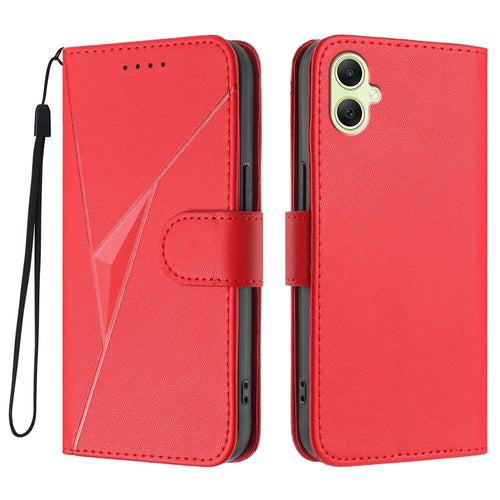 For Samsung Galaxy A08 5G / A08 4G / A07 4G / A06 4G / A06 5G Case Triangle Imprint Leather Phone Cover with Lanyard - Red - 1