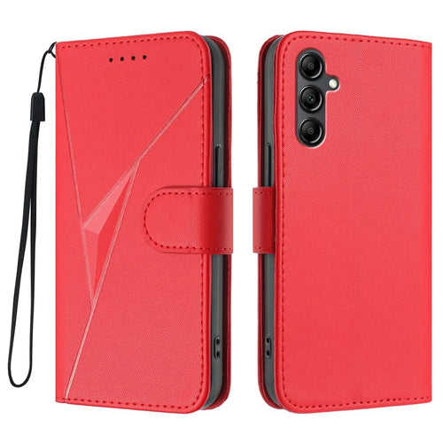 For Samsung Galaxy A18 5G / A18 4G / A17 5G / A17 4G / A26 5G / A16 5G / A16 4G Case Triangle Imprint Leather Phone Cover with Lanyard - Red - 1