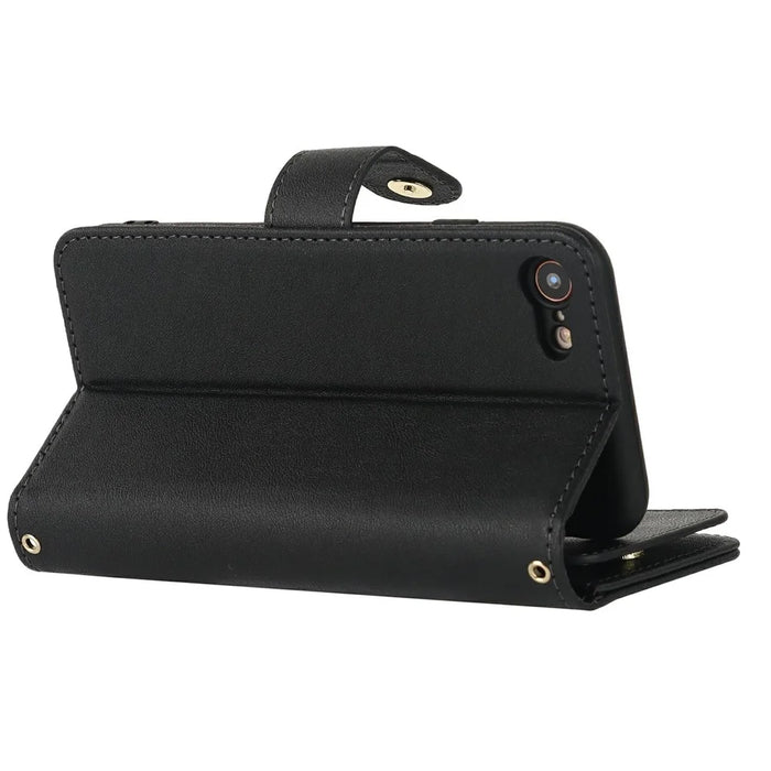 Stand Case for iPhone SE (2022) / (2020) / 8 / 7 PU Leather Phone Cover with Straps / Zipper Wallet / Multiple Card Slots - Black - 5
