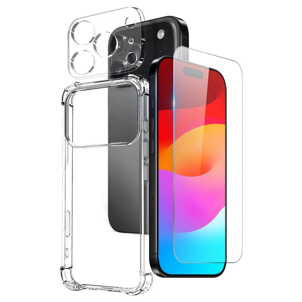 NORTHJO For iPhone 17 Pro Case Shockproof TPU Clear Phone Cover with Tempered Glass and Camera Lens Film - 1