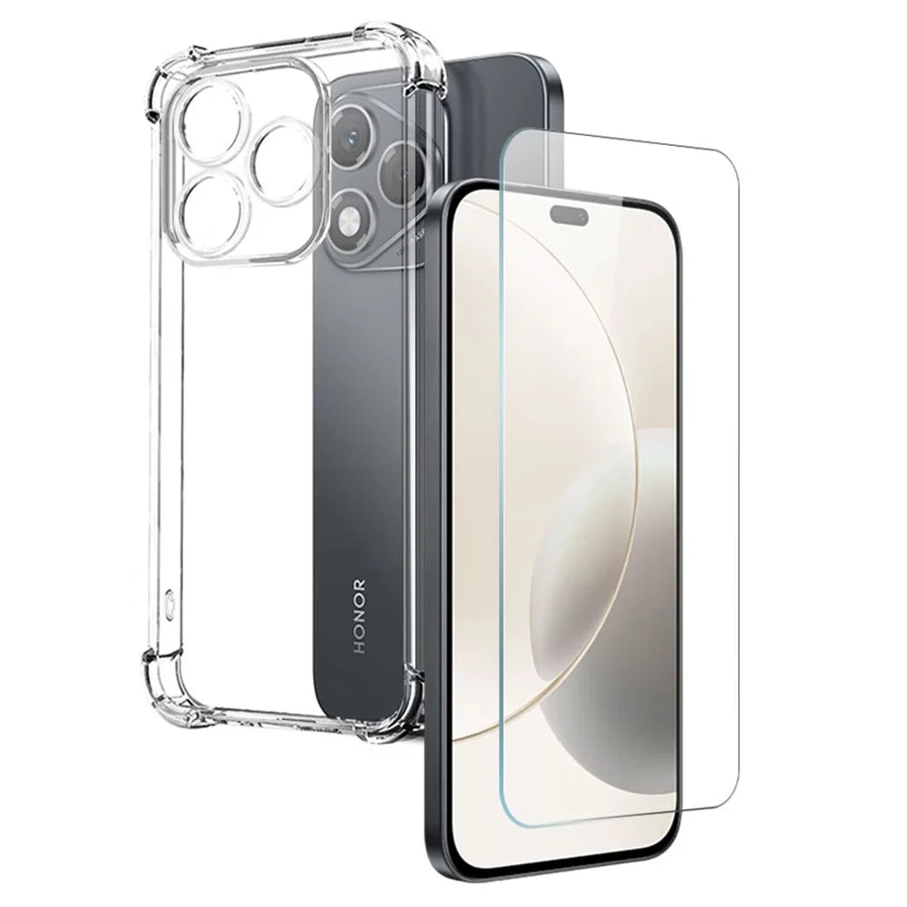 NORTHJO For Honor 400 Lite 5G Case Four Corner Shockproof TPU Clear Phone Cover with Tempered Glass - 1