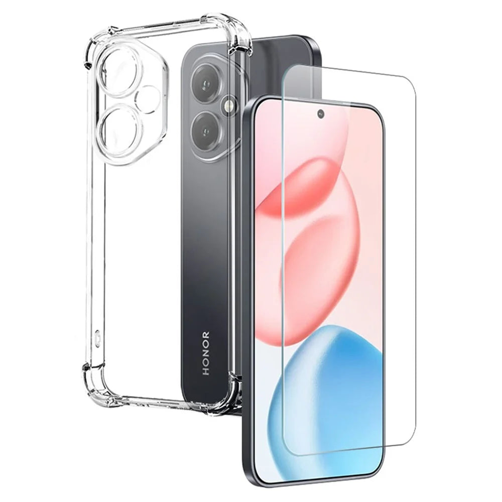 NORTHJO For Honor 400 5G (Global) Case Four Corner Shockproof TPU Clear Phone Cover with Tempered Glass - 1