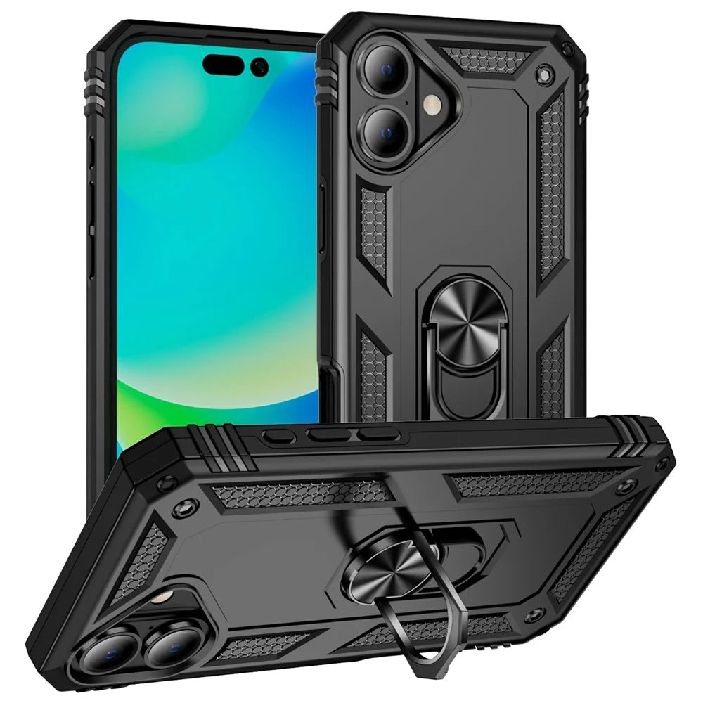For iPhone 17 Case PC + TPU Phone Cover with Kickstand - Black - 1