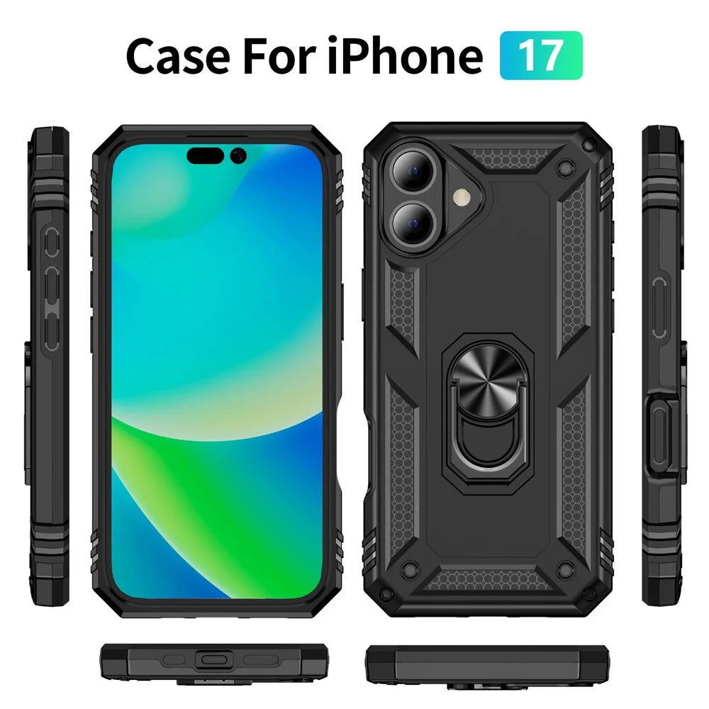 For iPhone 17 Case PC + TPU Phone Cover with Kickstand - Black - 7