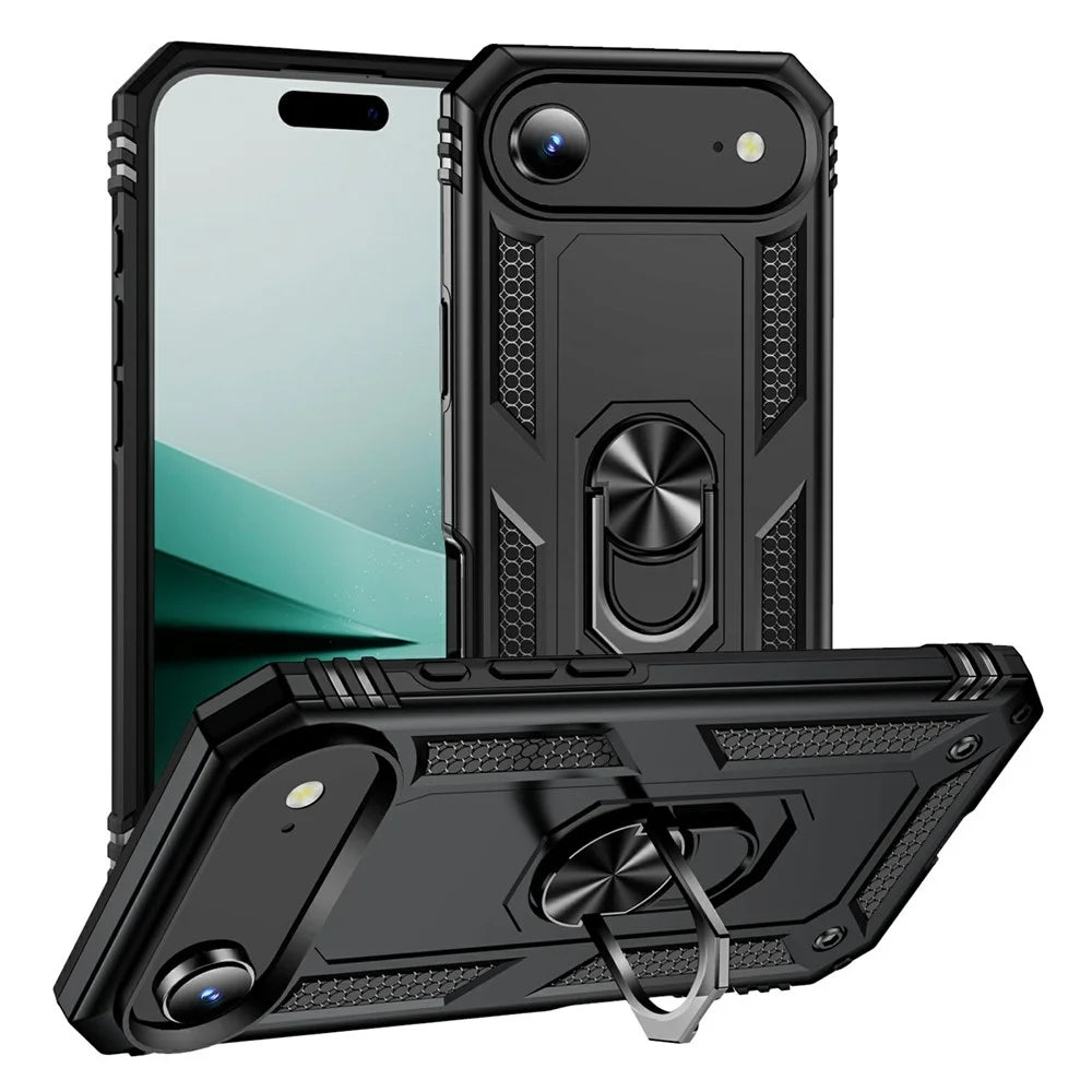 For iPhone Air Case PC + TPU Phone Cover with Kickstand - Black - 1