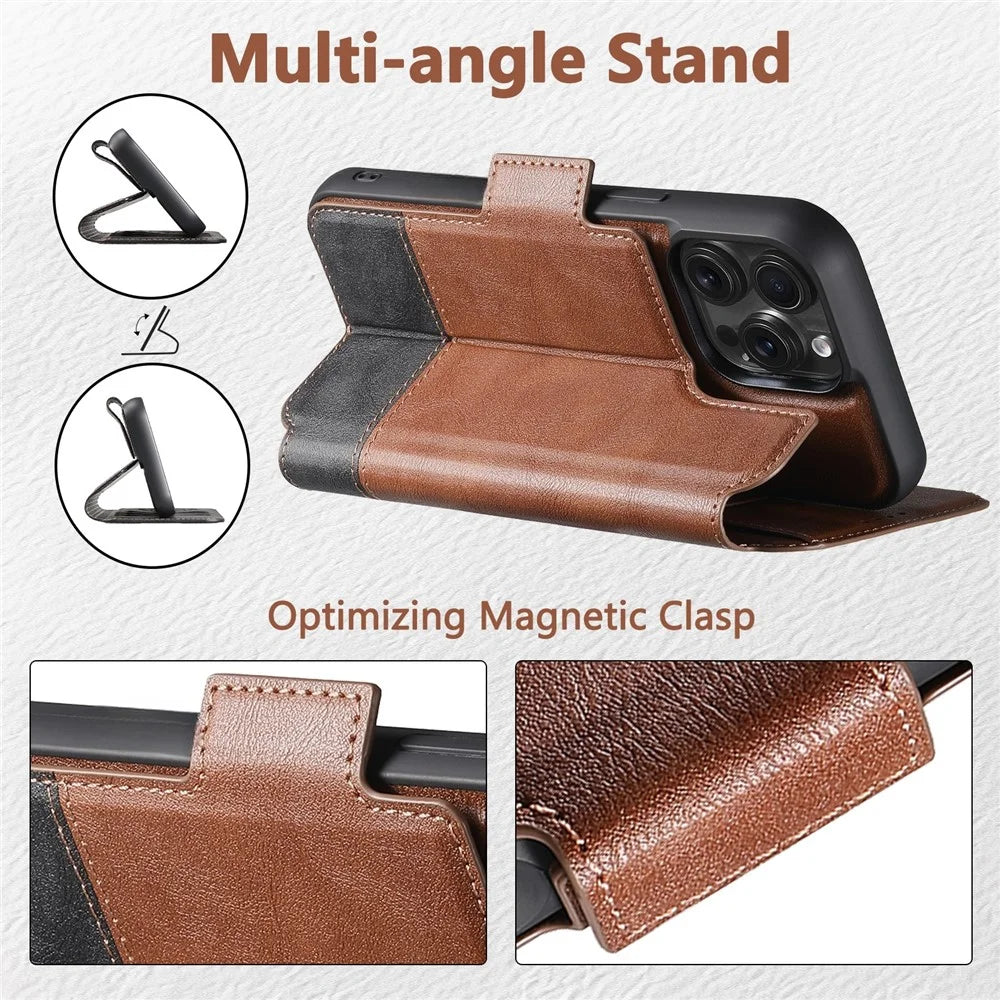 SUTENI Q-06 For iPhone 16 Pro Max Case Color Splicing Magnetic Detachable Leather Phone Cover - Brown - 5