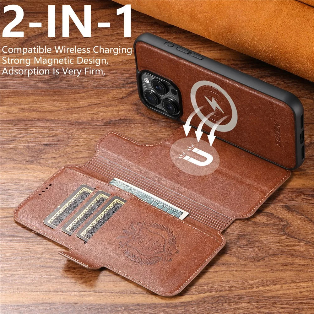 SUTENI Q-06 For iPhone 16 Pro Max Case Color Splicing Magnetic Detachable Leather Phone Cover - Brown - 6