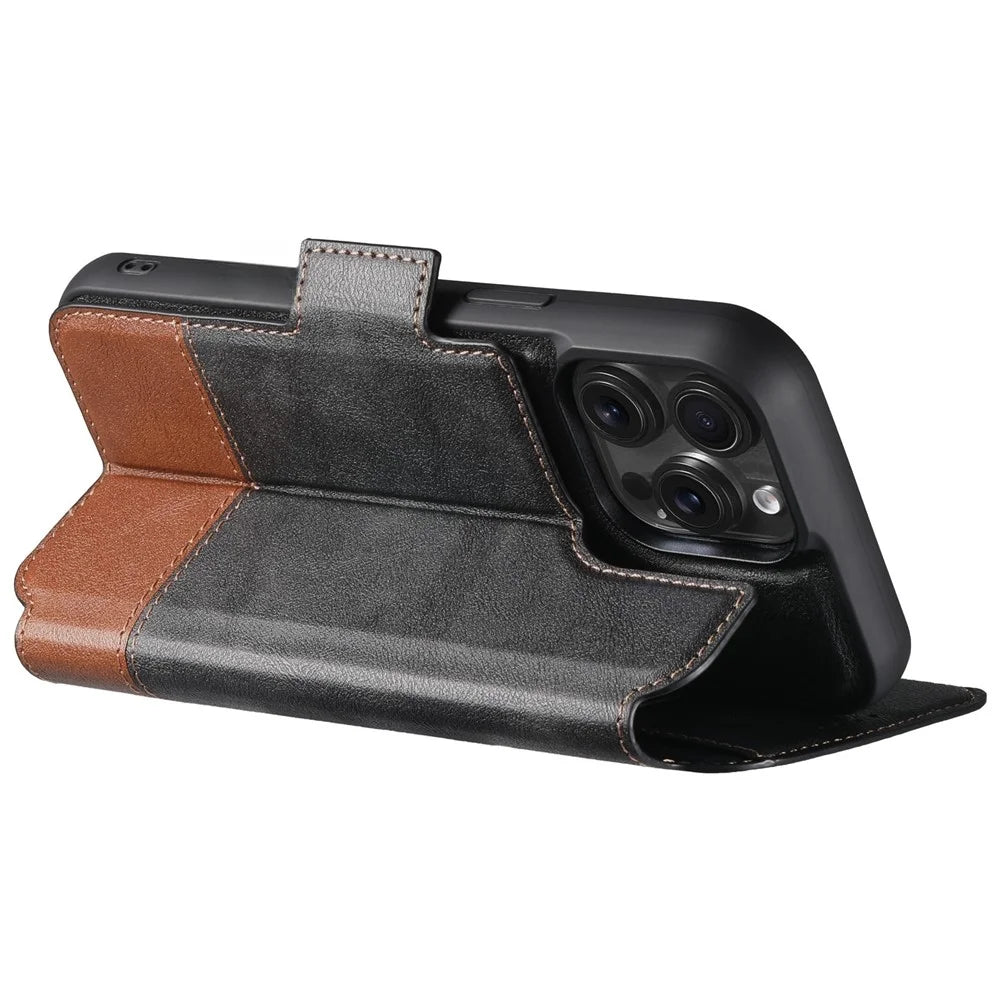 SUTENI Q-06 For iPhone 16 Pro Case Color Splicing Magnetic Detachable Leather Phone Cover - Black - 3