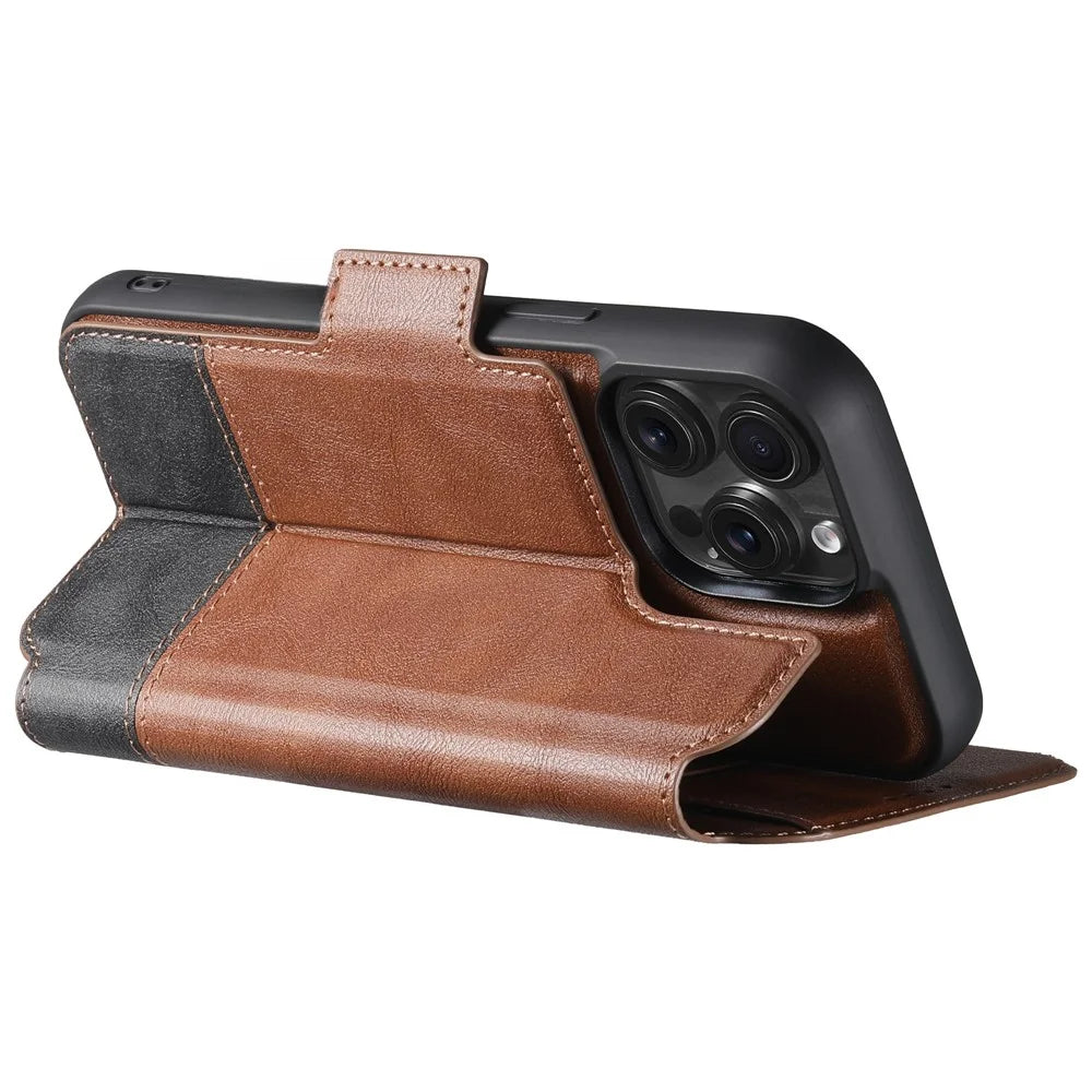 SUTENI Q-06 For iPhone 15 Pro Max Case Color Splicing Magnetic Detachable Leather Phone Cover - Brown - 3