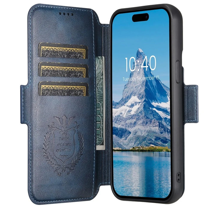 SUTENI Q-06 For iPhone 15 Pro Case Color Splicing Magnetic Detachable Leather Phone Cover - Blue - 2