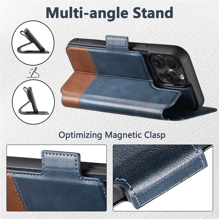 SUTENI Q-06 For iPhone 15 Pro Case Color Splicing Magnetic Detachable Leather Phone Cover - Blue - 5