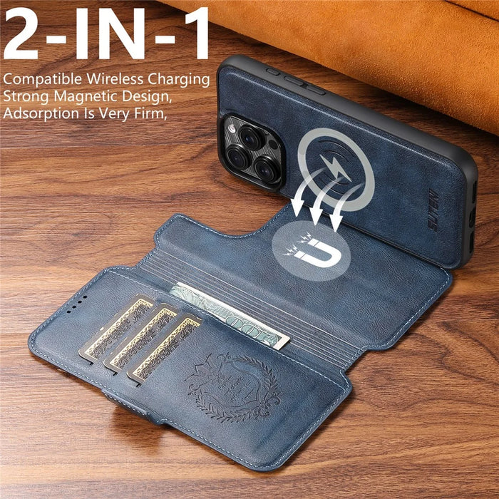 SUTENI Q-06 For iPhone 15 Pro Case Color Splicing Magnetic Detachable Leather Phone Cover - Blue - 6