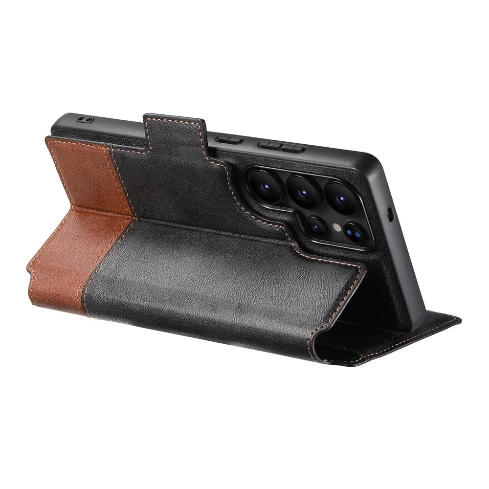 SUTENI Q-06 For Samsung Galaxy S25 Ultra Case Color Splicing Magnetic Detachable Leather Phone Cover - Black - 4