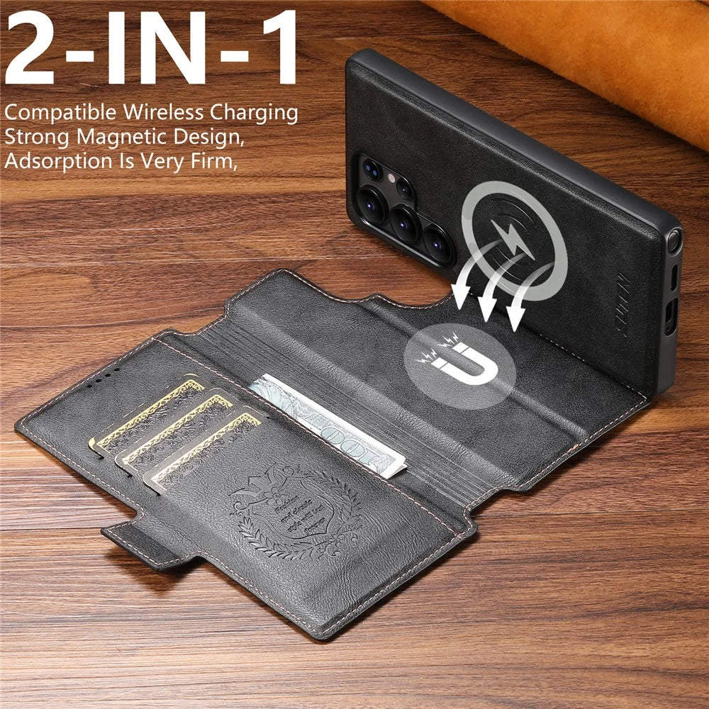 SUTENI Q-06 For Samsung Galaxy S25 Ultra Case Color Splicing Magnetic Detachable Leather Phone Cover - Black - 7