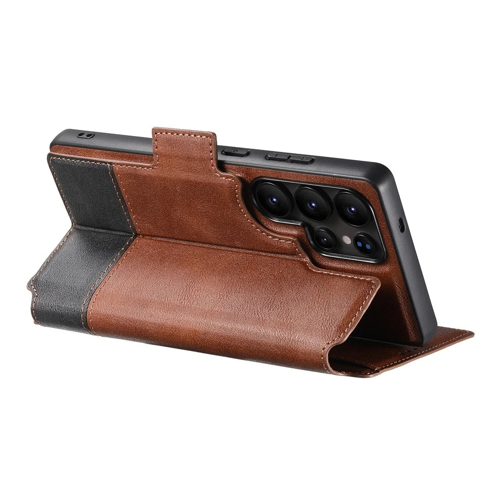 SUTENI Q-06 For Samsung Galaxy S24 Ultra Case Color Splicing Magnetic Detachable Leather Phone Cover - Brown - 5