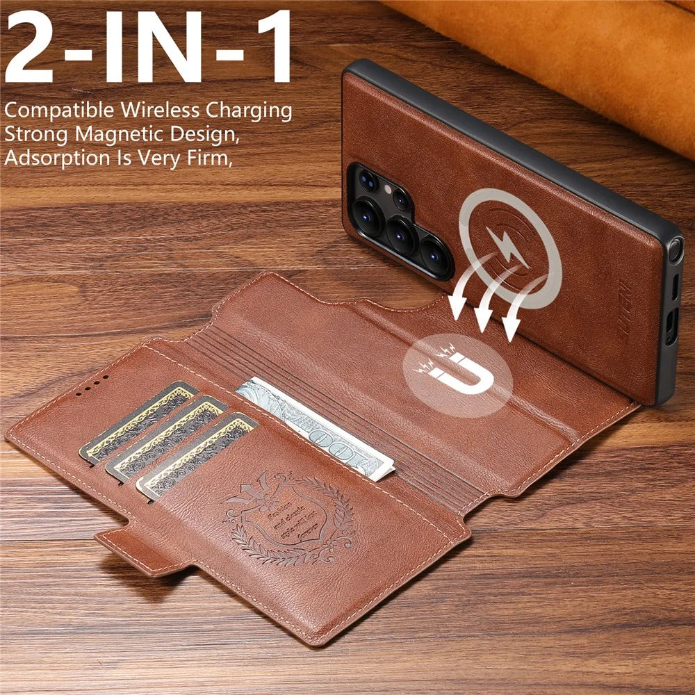 SUTENI Q-06 For Samsung Galaxy S23 Ultra Case Color Splicing Magnetic Detachable Leather Phone Cover - Brown - 7