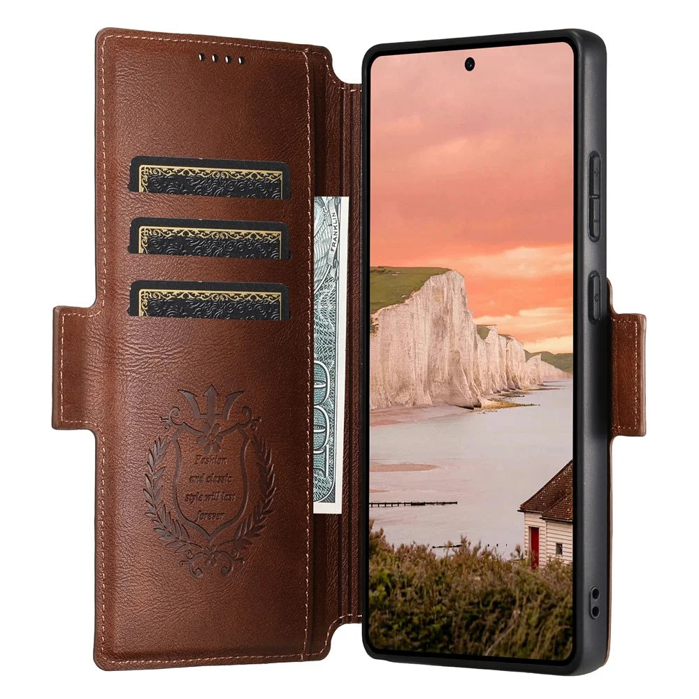 SUTENI Q-07 For Samsung Galaxy S24 Ultra Case Magnetic Color Splicing Cowhide Texture Leather Cover - Brown - 2