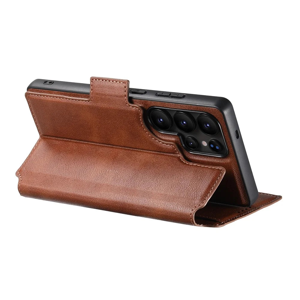 SUTENI Q-07 For Samsung Galaxy S24 Ultra Case Magnetic Color Splicing Cowhide Texture Leather Cover - Brown - 5
