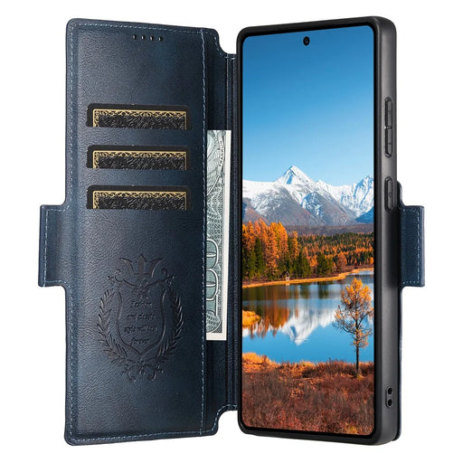 SUTENI Q-07 For Samsung Galaxy S23 Ultra Case Magnetic Color Splicing Cowhide Texture Leather Cover - Blue - 2