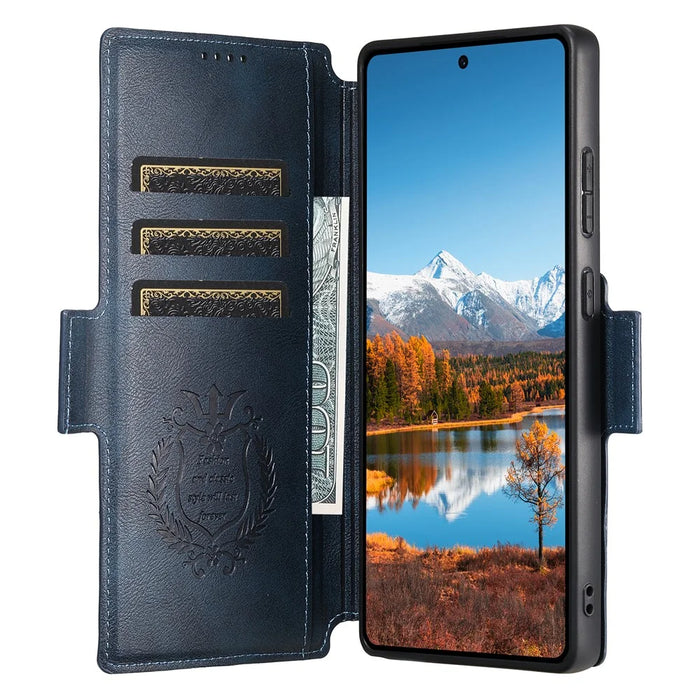 SUTENI Q-07 For Samsung Galaxy S23 Ultra Case Magnetic Color Splicing Cowhide Texture Leather Cover - Blue - 2