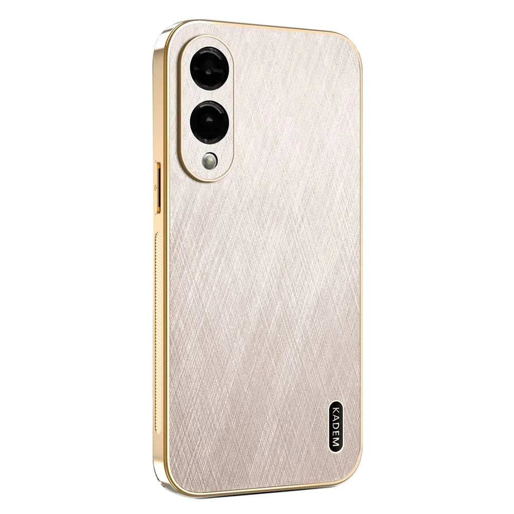 KADEM For Samsung Galaxy S25 Edge Case Electroplating Silk Texture PU + TPU Phone Back Cover - Gold - 1