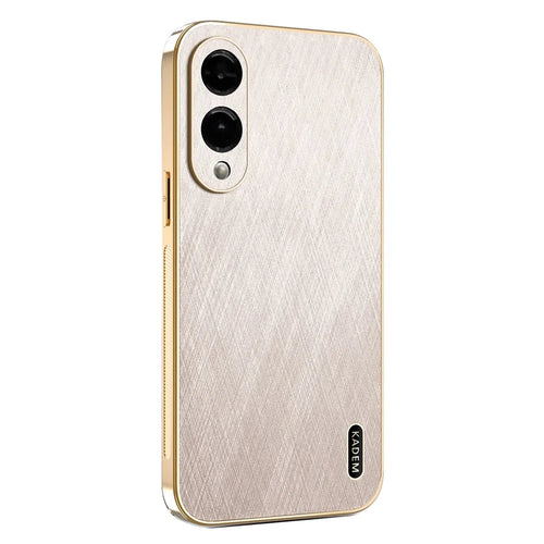 KADEM For Samsung Galaxy S25 Edge Case Electroplating Silk Texture PU + TPU Phone Back Cover - Gold - 1