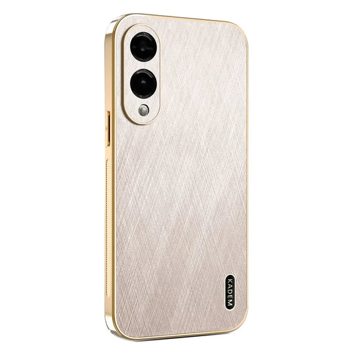 KADEM For Samsung Galaxy S25 Edge Case Electroplating Silk Texture PU + TPU Phone Back Cover - Gold - 1