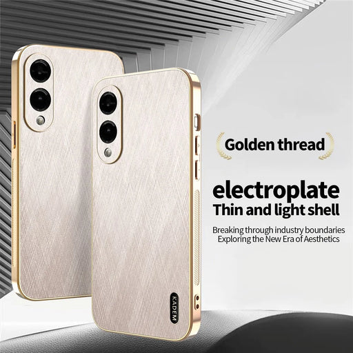 KADEM For Samsung Galaxy S25 Edge Case Electroplating Silk Texture PU + TPU Phone Back Cover - Gold - 2