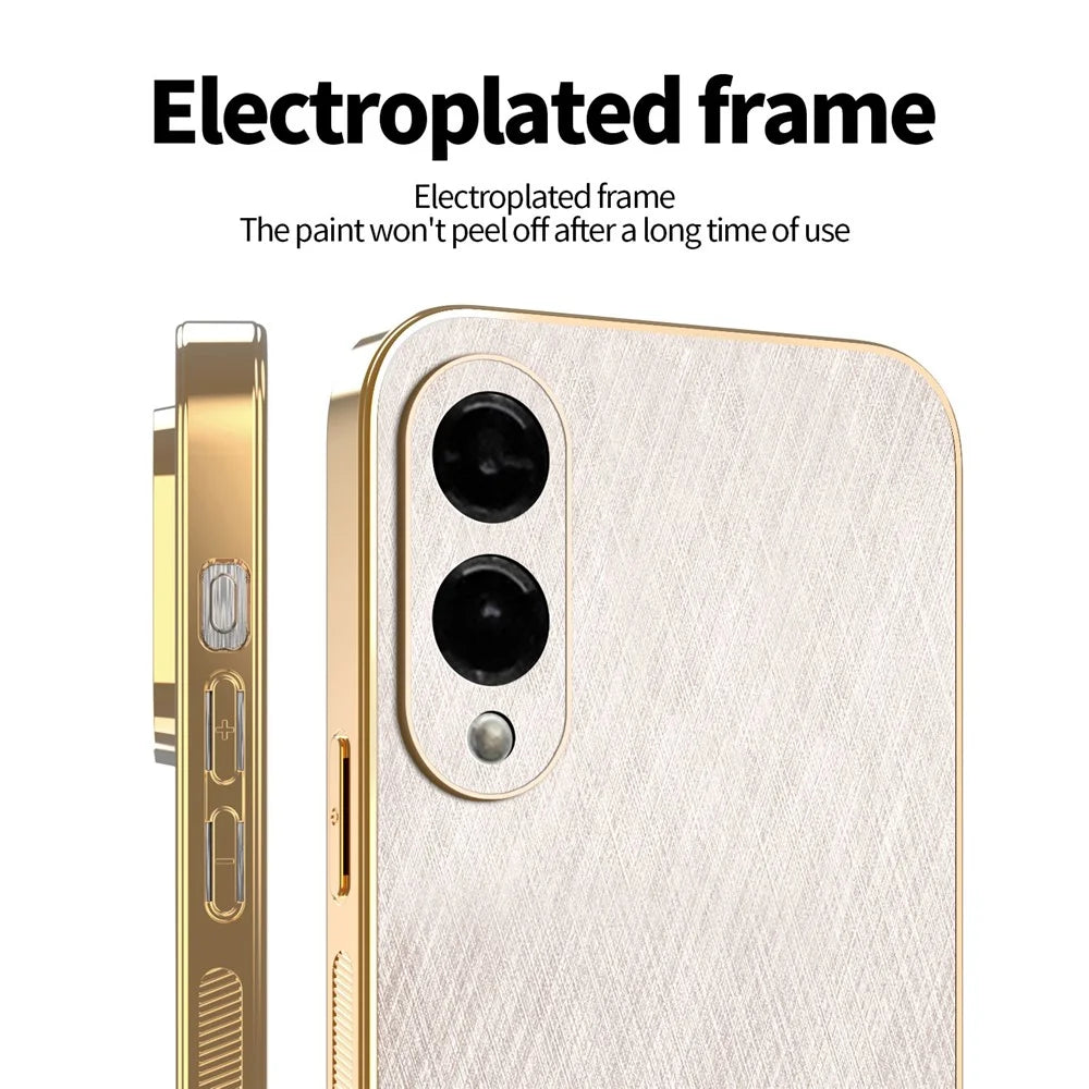 KADEM For Samsung Galaxy S25 Edge Case Electroplating Silk Texture PU + TPU Phone Back Cover - Gold - 3
