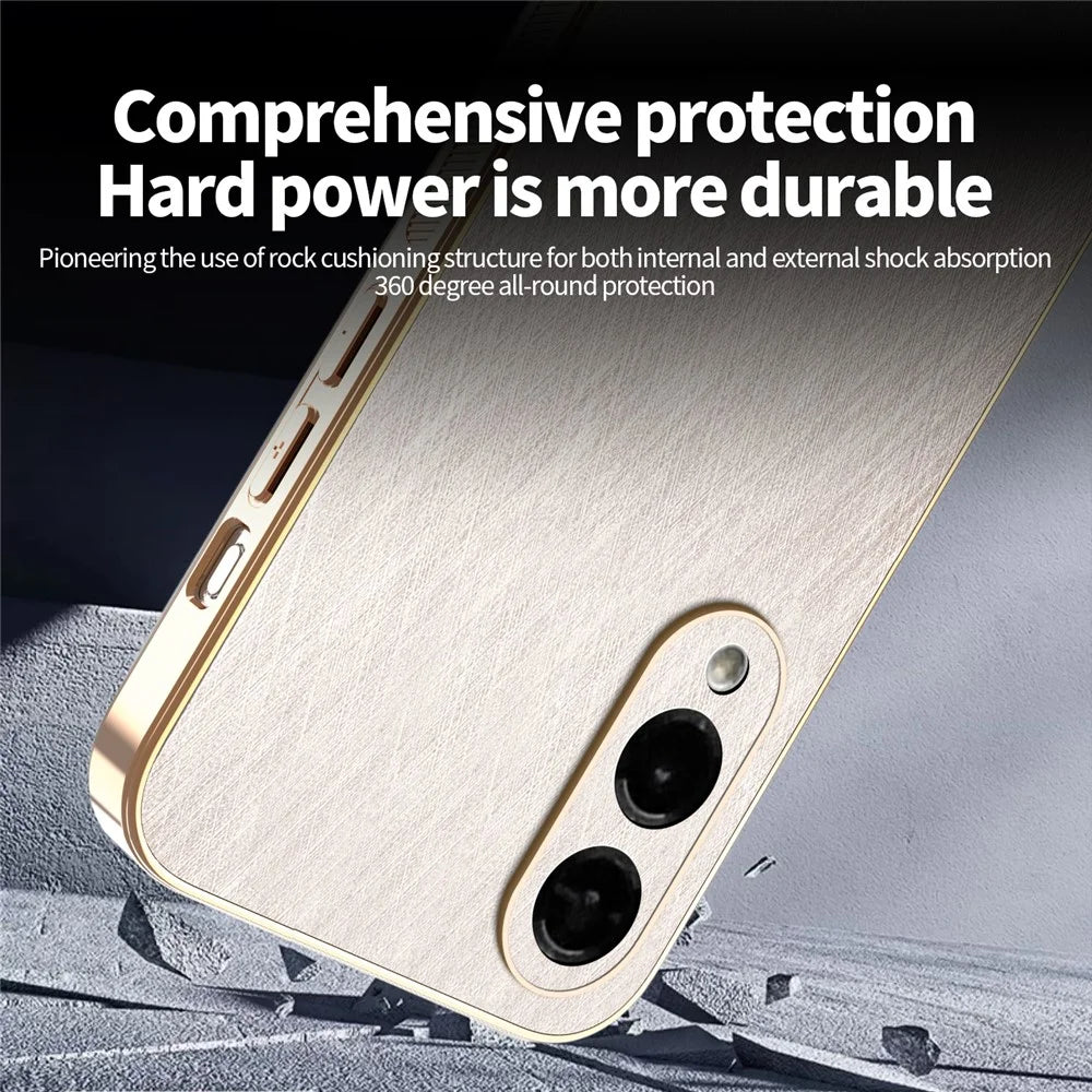 KADEM For Samsung Galaxy S25 Edge Case Electroplating Silk Texture PU + TPU Phone Back Cover - Gold - 4