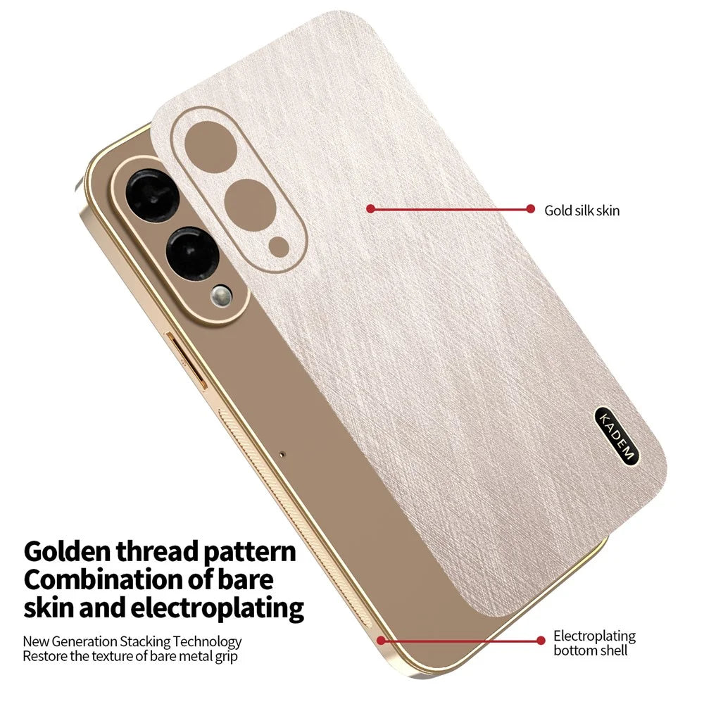 KADEM For Samsung Galaxy S25 Edge Case Electroplating Silk Texture PU + TPU Phone Back Cover - Gold - 5
