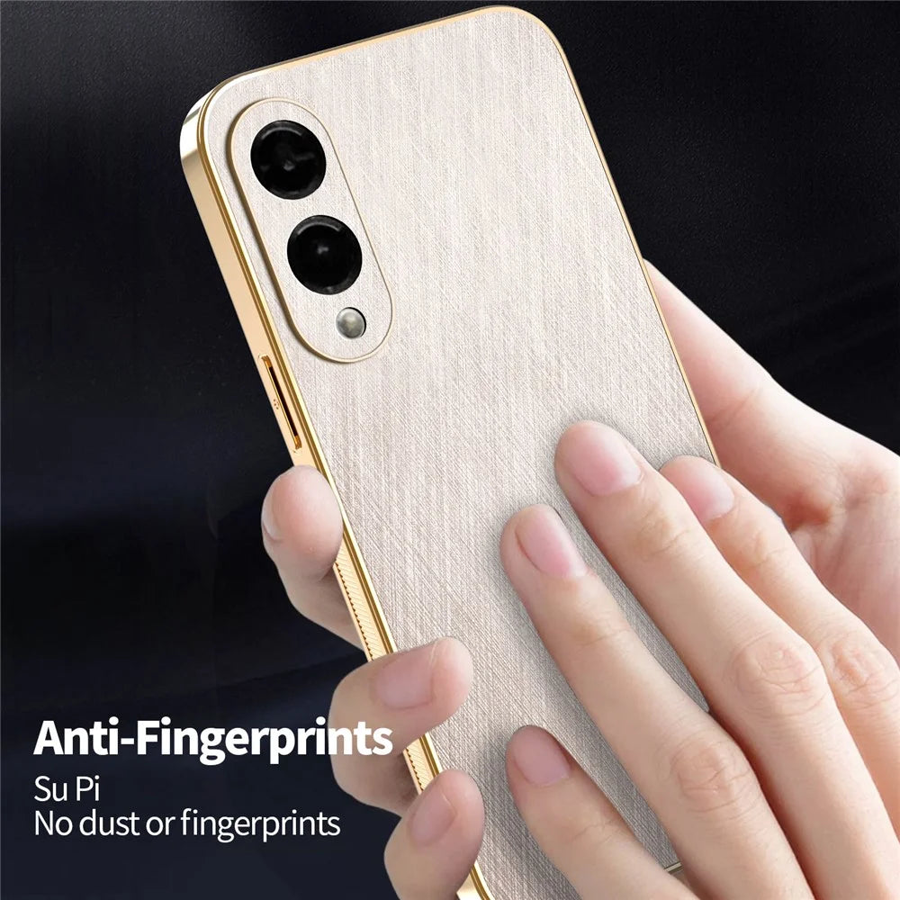 KADEM For Samsung Galaxy S25 Edge Case Electroplating Silk Texture PU + TPU Phone Back Cover - Gold - 7