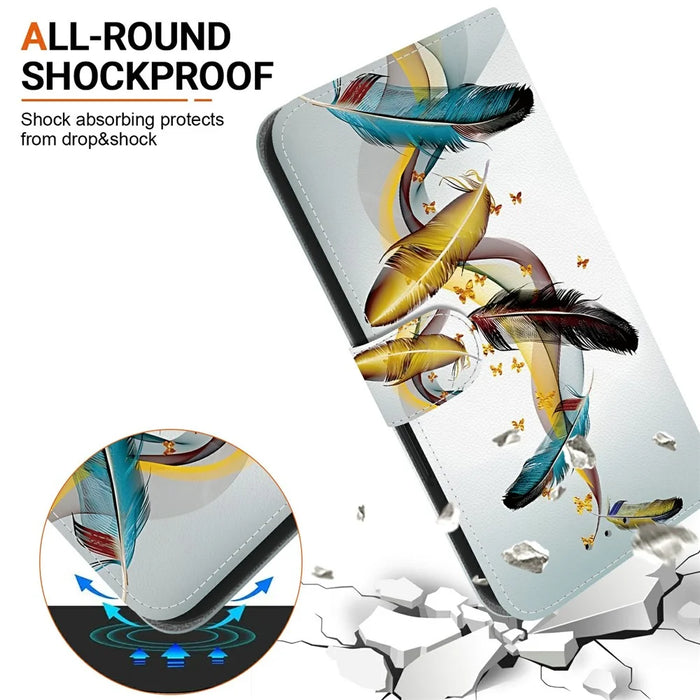For iPhone 17 Case Pattern Printing Anti-Drop Leather Flip Wallet Phone Cover with Lanyard - Golden Butterfly Feather - 4