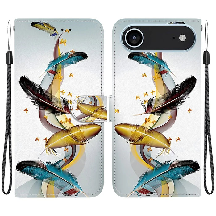 For iPhone Air Case Pattern Printing Anti-Drop Leather Flip Wallet Phone Cover with Lanyard - Golden Butterfly Feather - 1