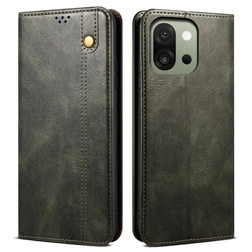For OnePlus 13s 5G Case Crazy Horse Texture Waxy Leather Wallet Stand Phone Cover - Green - 1