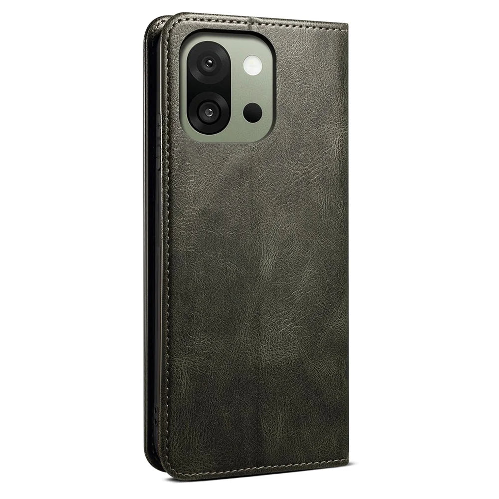 For OnePlus 13s 5G Case Crazy Horse Texture Waxy Leather Wallet Stand Phone Cover - Green - 6
